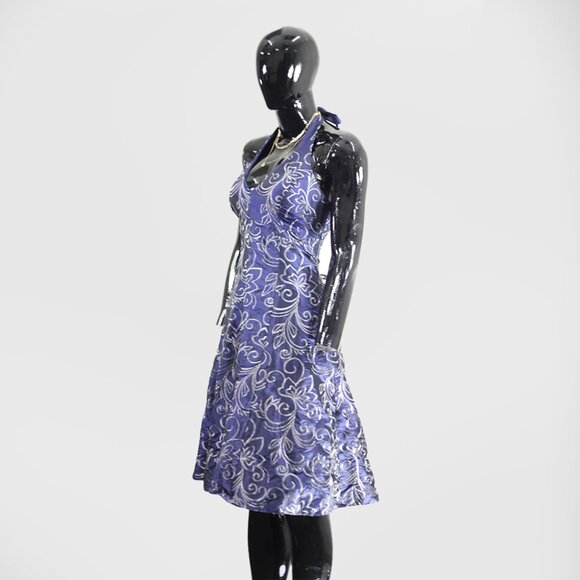 Debut Royal Blue Silver Paisley Print Halter Dress - Picture 2 of 4